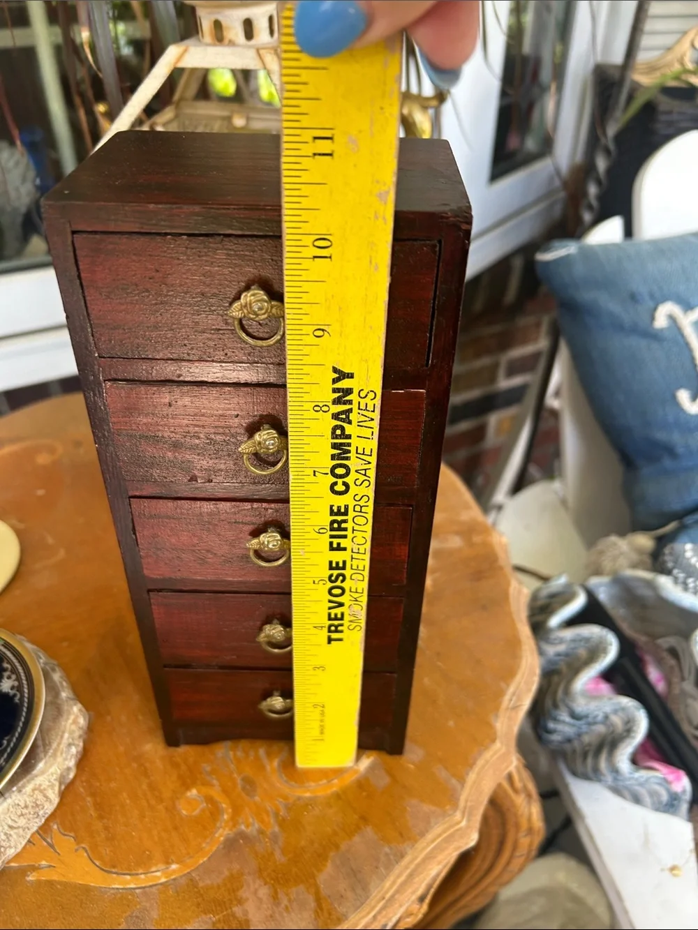Small Red Wood 5-Drawer Jewelry Organizer